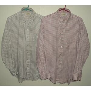 Lot 2 Vintage L.L. Bean Men’s Large 16-16.5 LS Button Shirts Light Flannel Check